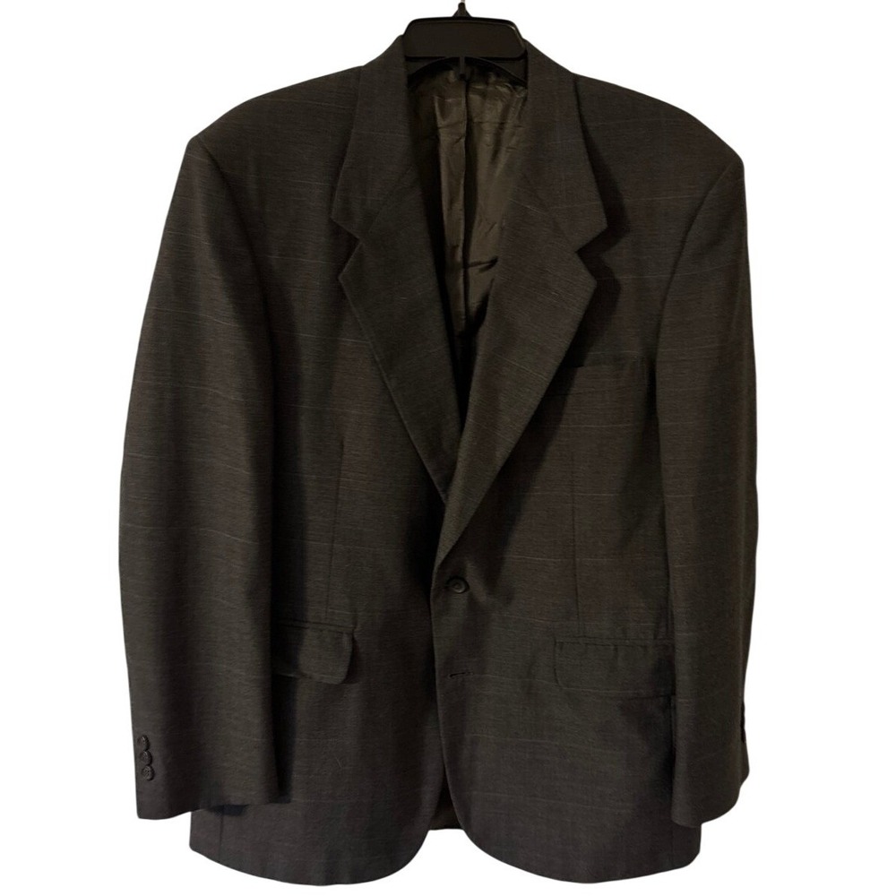 Towncraft Mens 42R Grey Plaid Two‎ Button Blazer Sport Coat Jacket (B28)